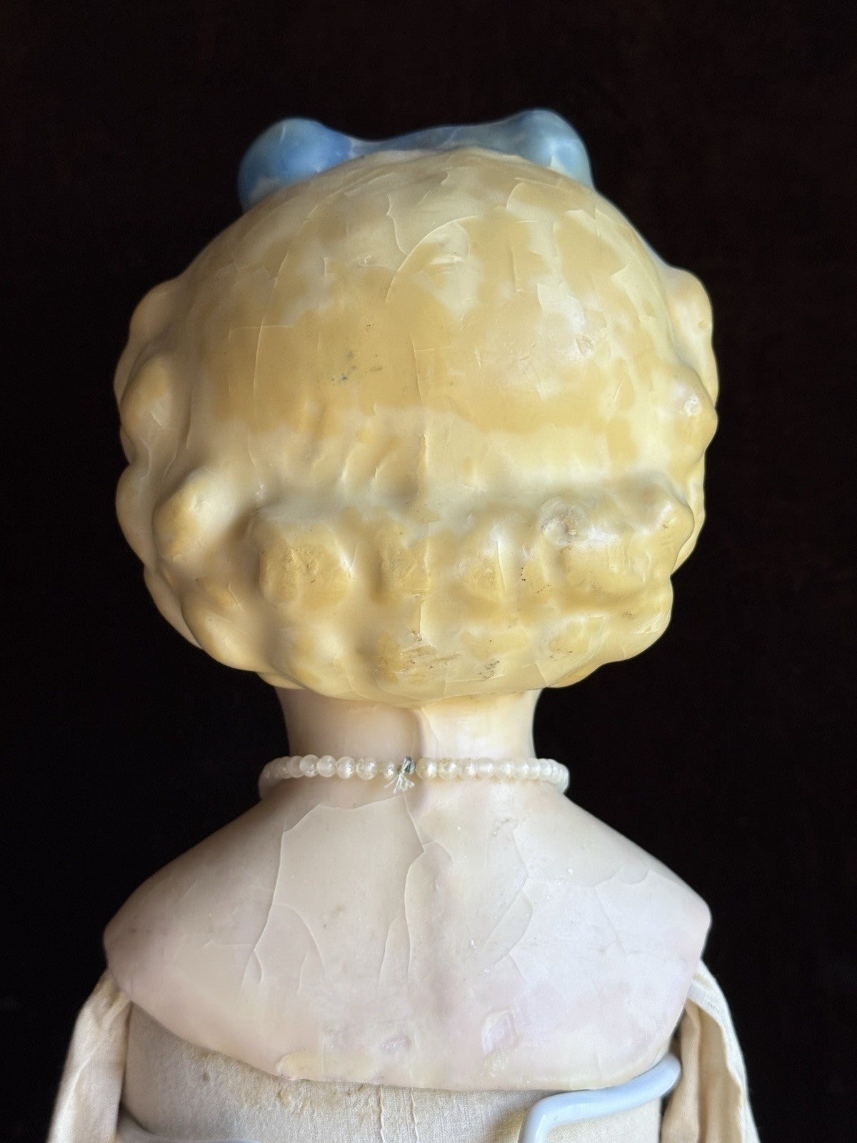 Large Antique German 30” Wax Over Papier Mache Alice Molded Bow Doll