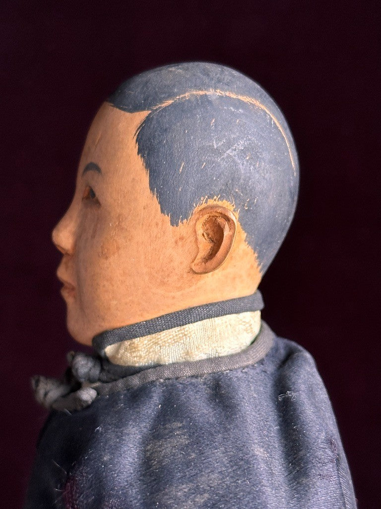 Pair of Antique Door of Hope Mission Carved Wood Cloth Bride and Groom Dolls