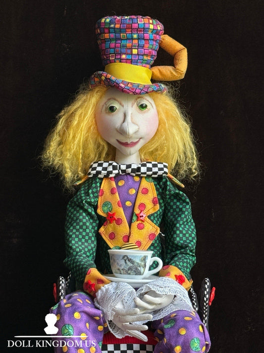 OOAK 20.75” The Mad Hatter Alice In Wonderland Cloth Artist Made Character Doll