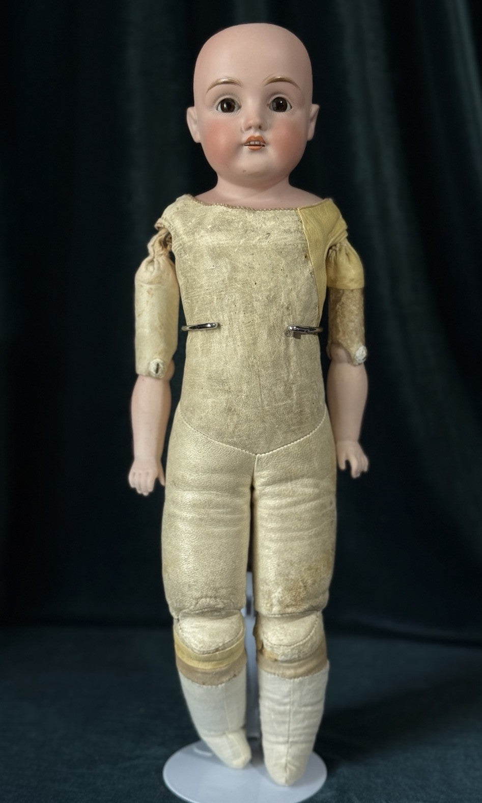 Antique German 15” Kestner 154 Dep 5 Doll Bisque Head Leather Kid Body