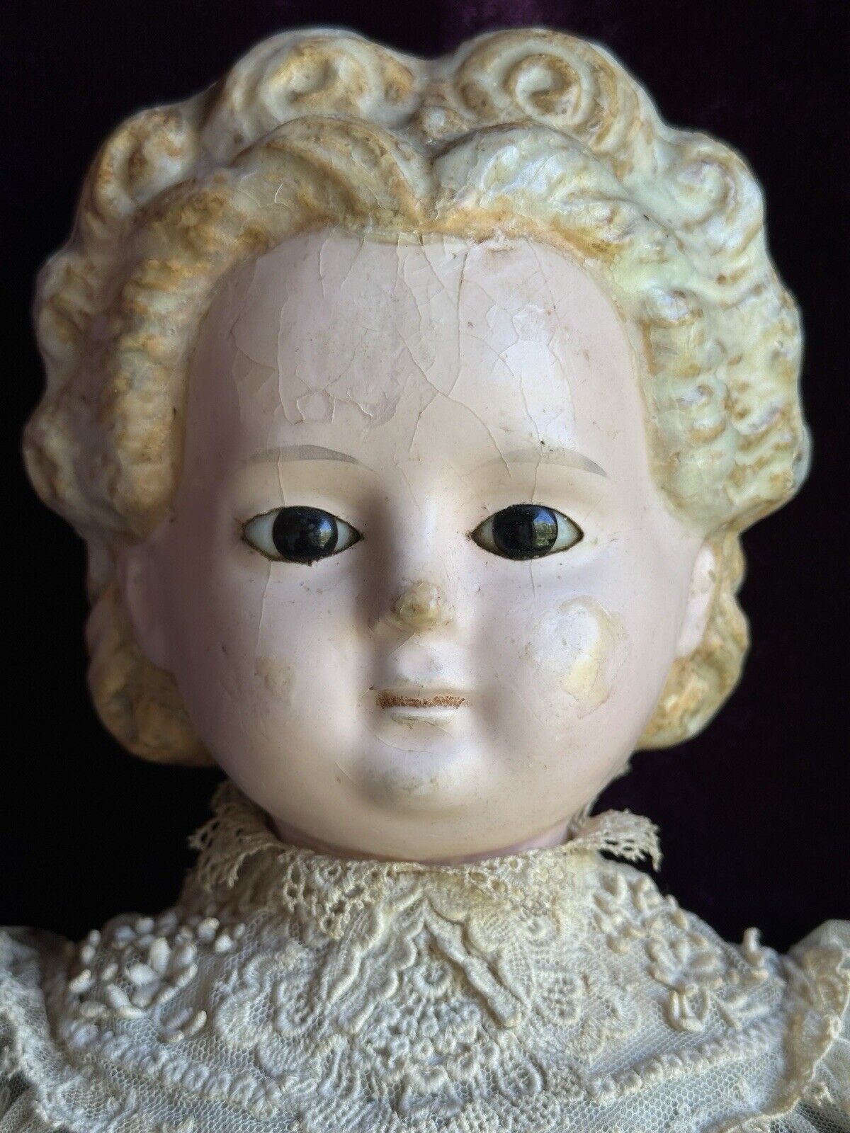 Large Antique German 29” Wax Over Papier Mache Pumpkin Head Doll
