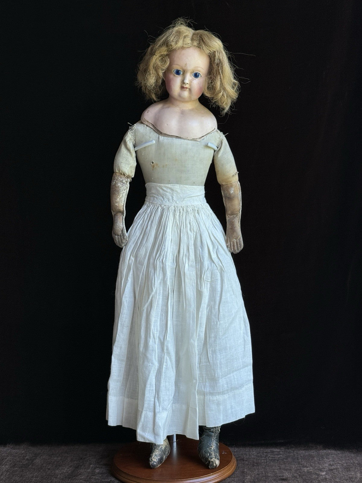 Antique German 26” Wax Over Papier Mache Doll