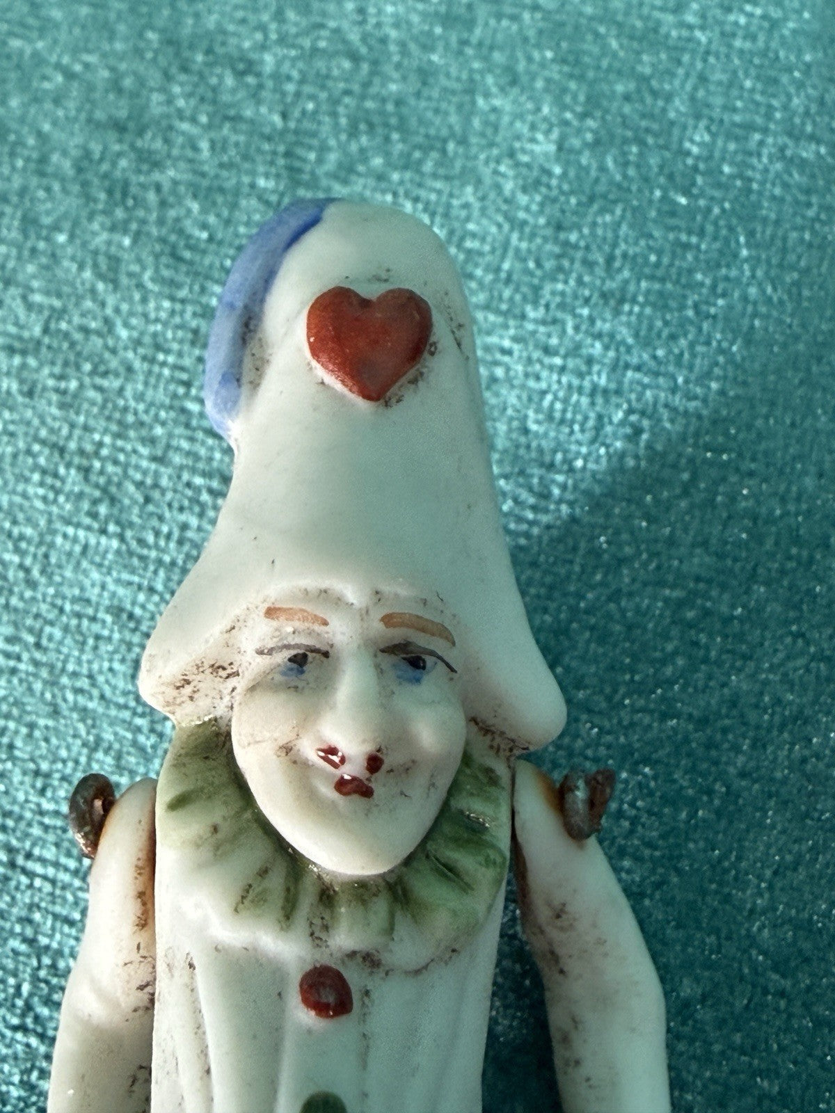 Antique German 2.75” All Bisque Mignonette Dollhouse Punchinello Character Doll