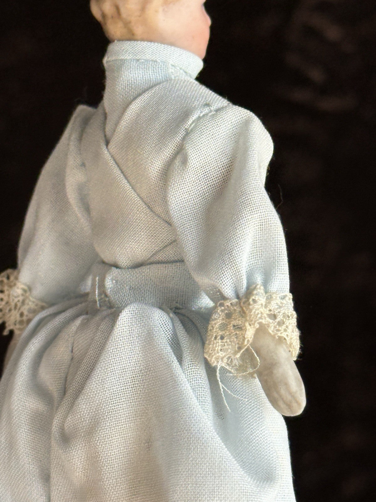 Antique German 5” Bisque Cloth Miniature Dollhouse Parian Doll with Bun