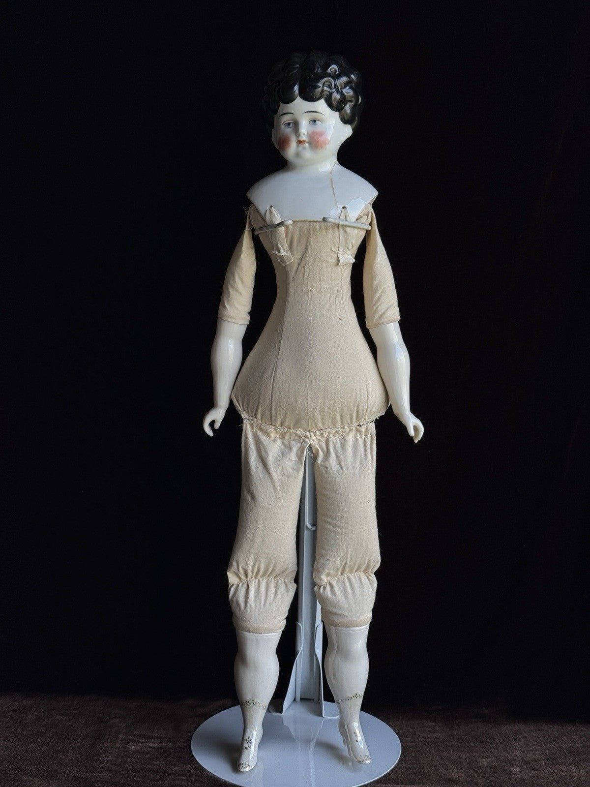 Antique German Hertwig 24” Lowbrow China Head Doll