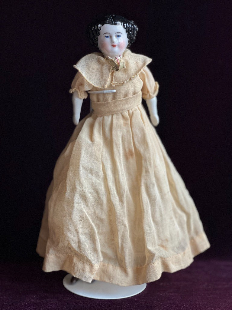 Antique German Cabinet Size 9.75” Flat Top China Shoulder Head Doll