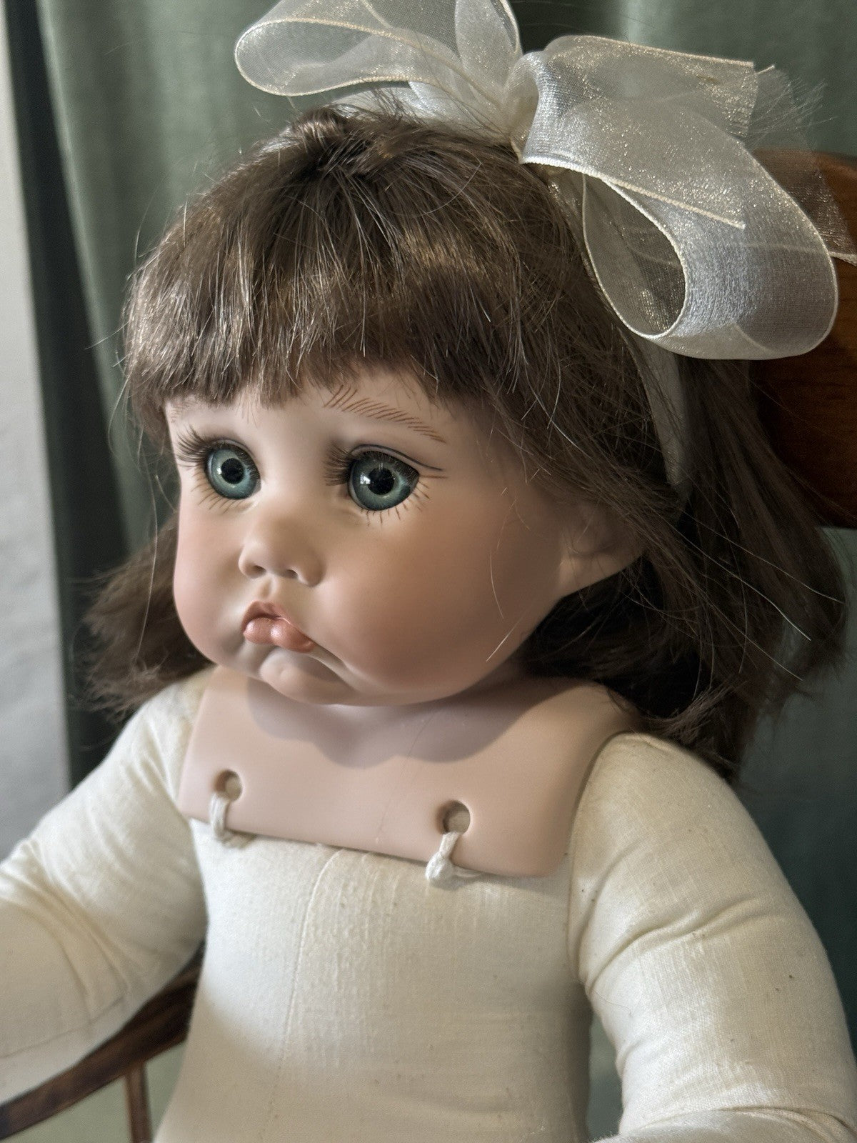 Porcelain Cindy Marschner Kimmie Porcelain Doll with Wooden Chair