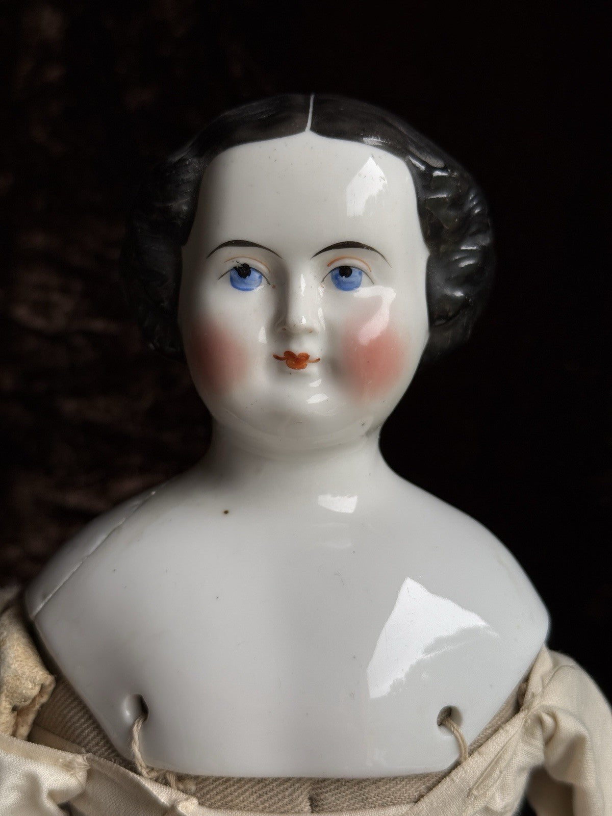 Antique German 15.5” Flat Top Highbrow China Shoulder Head Doll