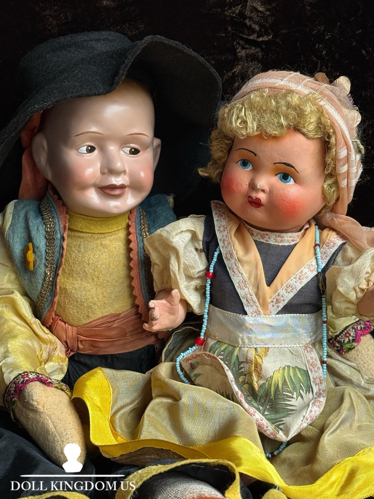 Lot of 2 Unidentified Vintage European (?) Composition Cloth Dolls
