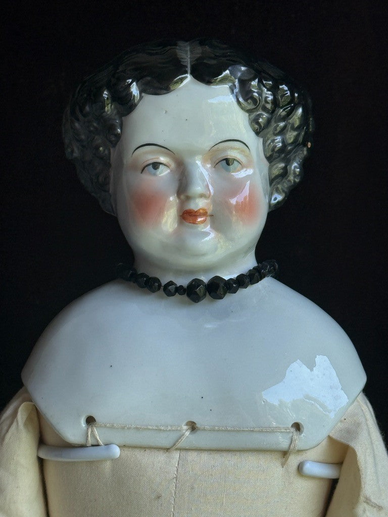 Large Vintage 28” Flat Top Brunette China Head Doll Made in Japan