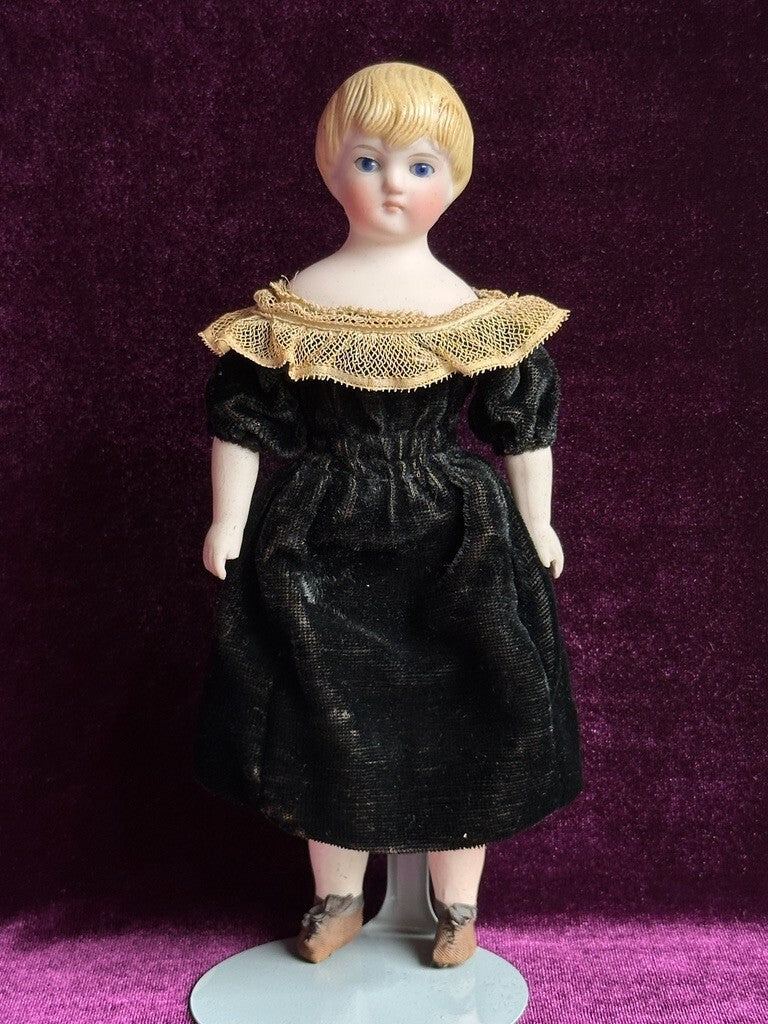 Antique German Miniature 8" Kling 131 Glass Eyes Molded Parian Bisque Child Doll