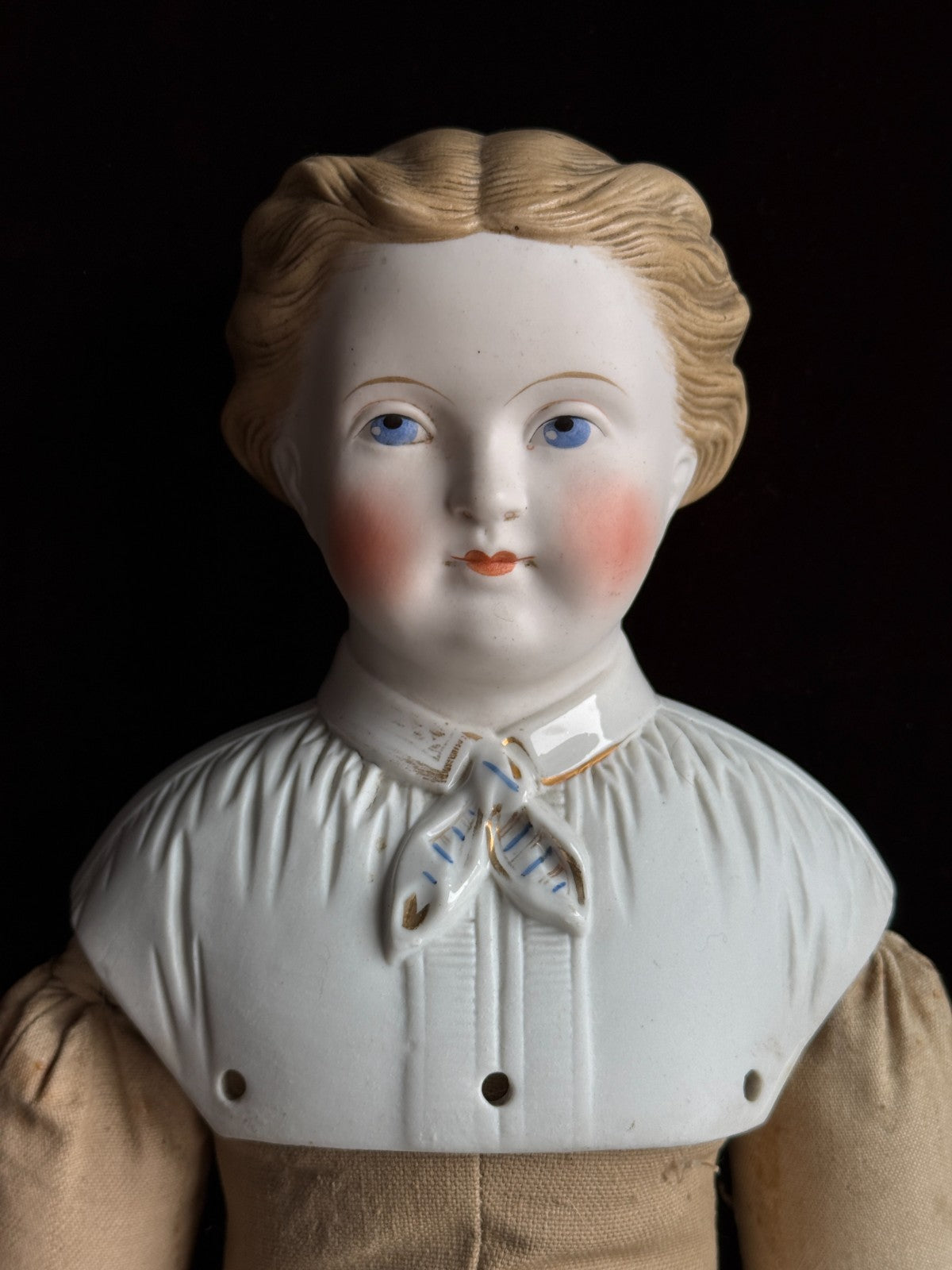 Large Antique German Kling 27” Dresden China Parian Molded Shoulder Head Doll