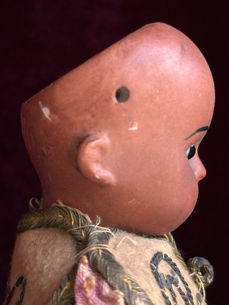 Unidentified Antique German 11” Dark Complexion Bisque Head Boy Doll