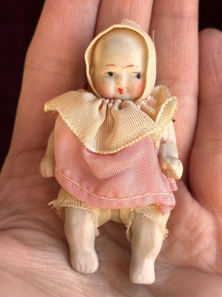 Lot of 2 Miniature 2.75" Antique All Bisque Baby Dollhouse Dolls Made in Japan