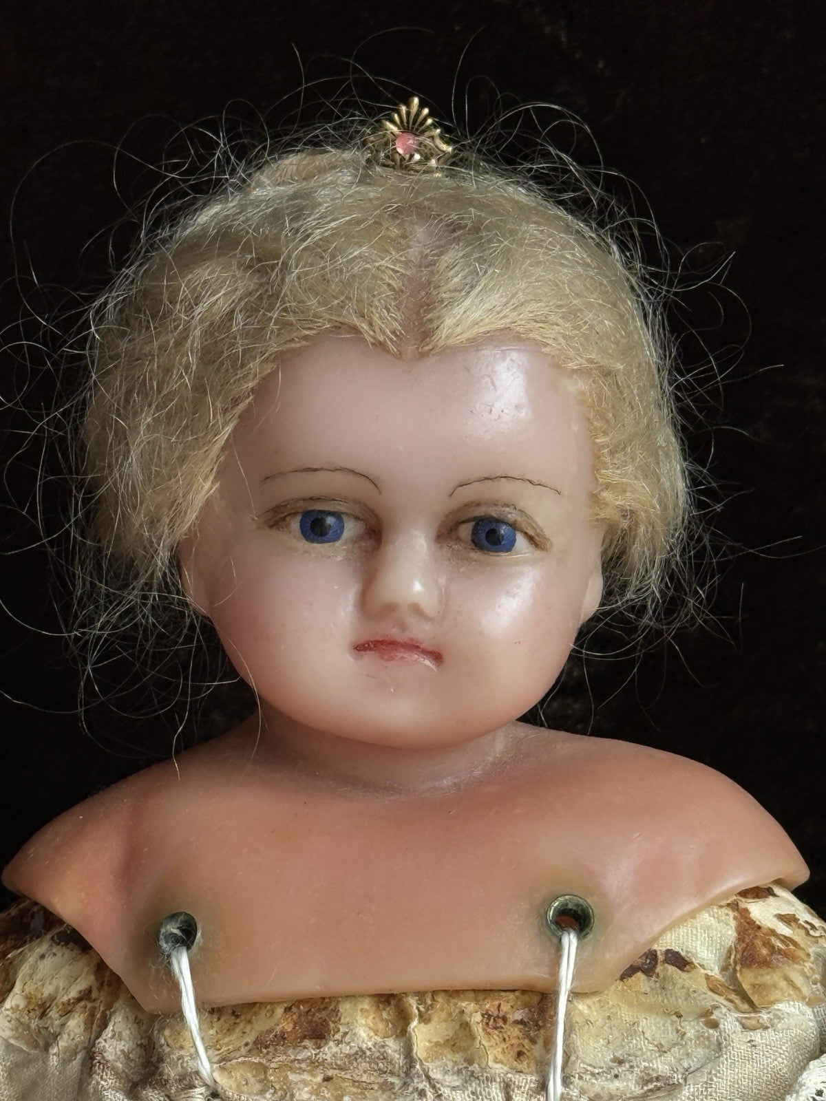 Antique English 18.5” Pierotti Poured Wax Turned Head Doll