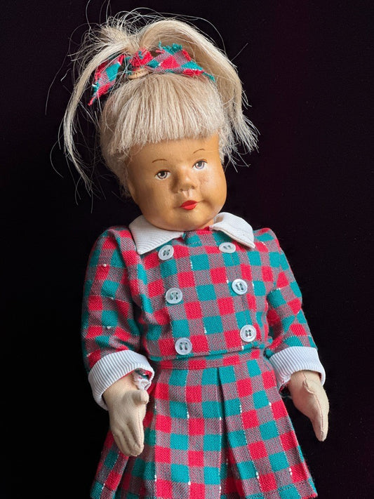 Vintage German Hildegard Krahmer Puppen 13" Carved Wooden Cloth LE Doll