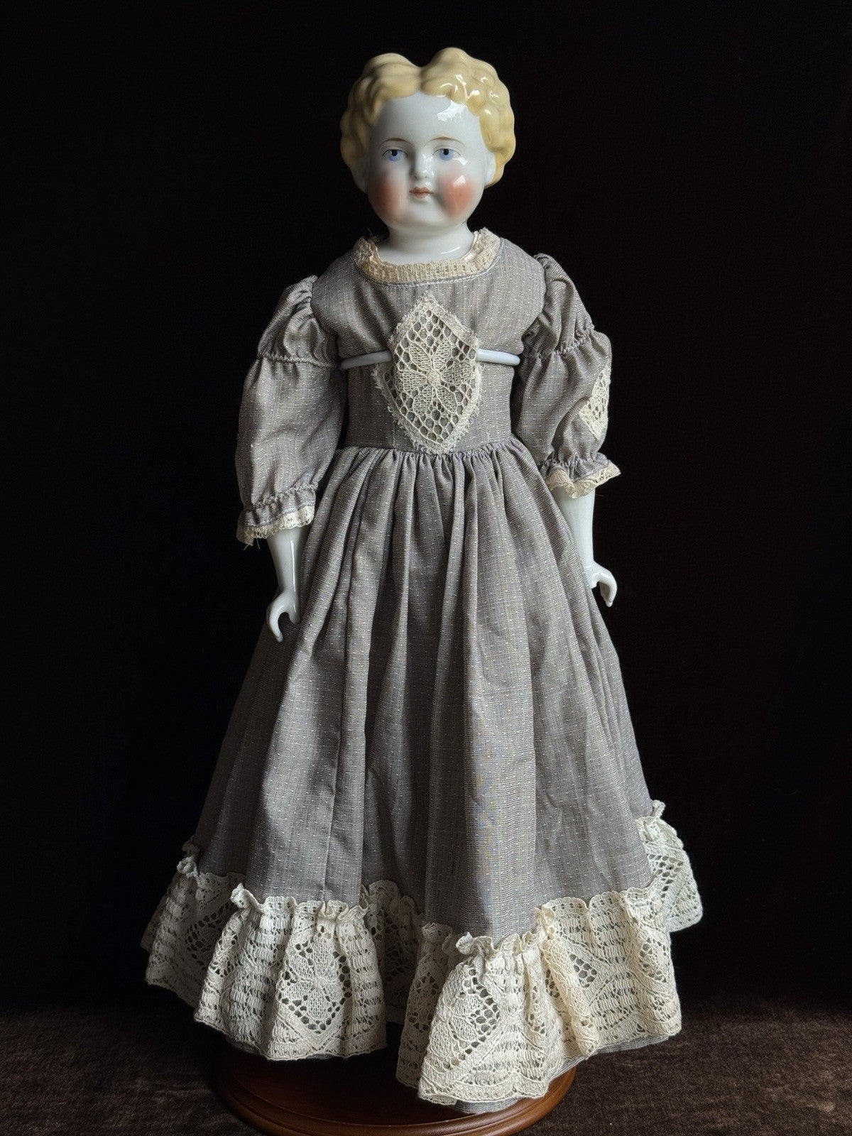 Antique German 21” Highbrow Blonde China Doll