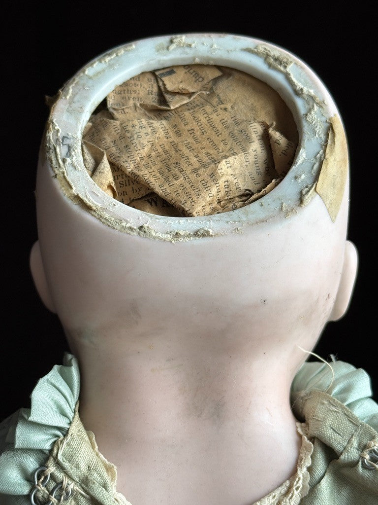 Antique German 23” Early Kestner Turned Bisque Shoulder Head Leather Body Doll