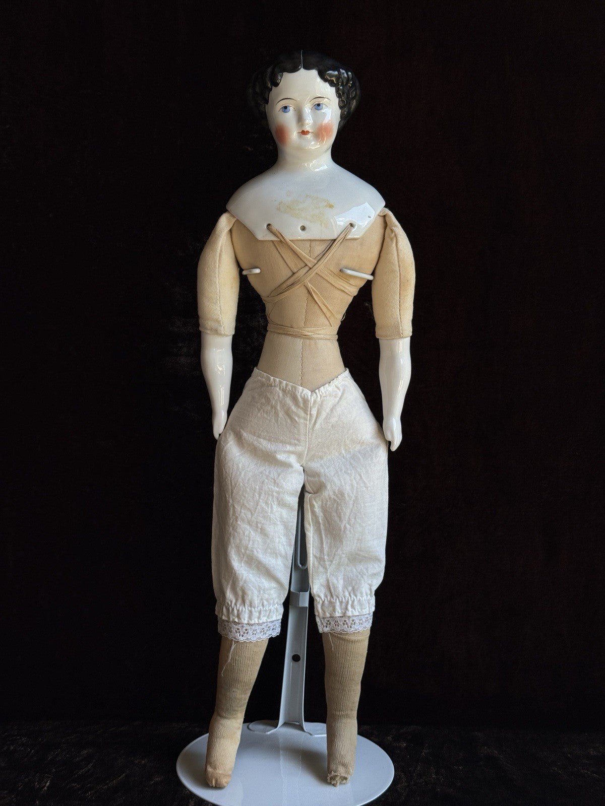 Antique German 19” Flat Top Highbrow China Shoulder Head Doll