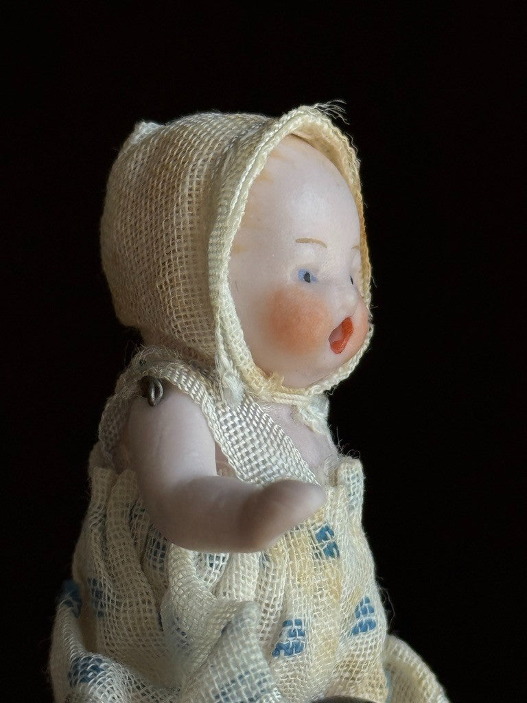 Antique German 2.5" Hertwig Miniature All Bisque Baby Doll with Open Mouth