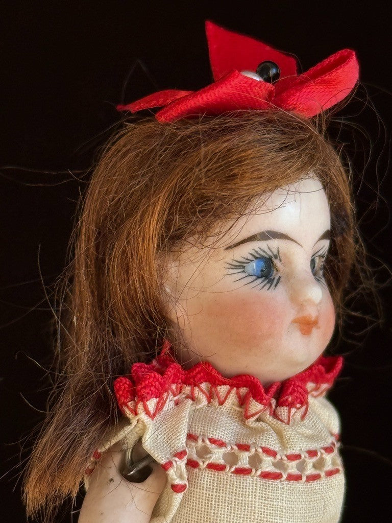 Antique German 4.75” All Bisque Closed Mouth Mignonette Doll