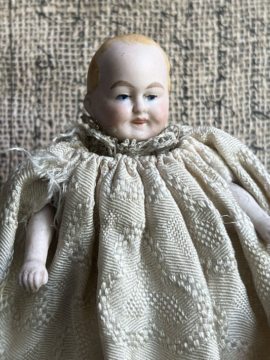 Rare Antique German 4.75” Bisque Shoulder Head Dollhouse Bald Man Doll