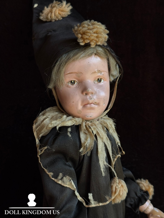 Large Antique American 21” Schoenhut Wooden Jointed Pouty Pierrot Boy Doll