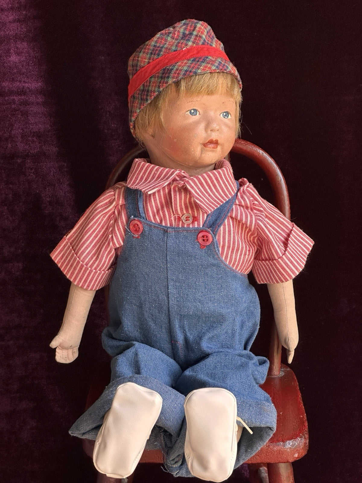 Antique American 19” Kamkins Cloth Oil Painted Doll
