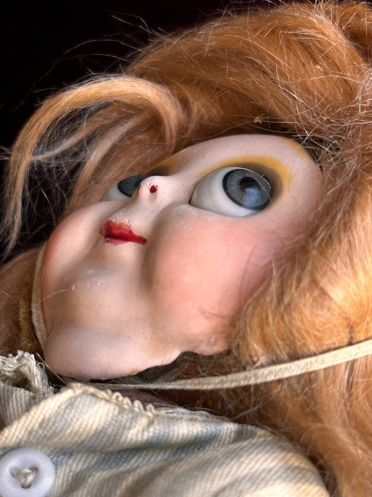 Antique German 9.5" Hug Me Kiddie Felt Composition Face Mask Googly Eyes Doll