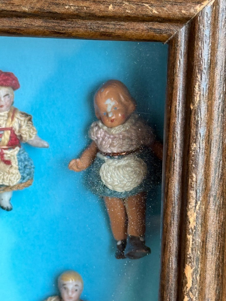Antique Miniature Hertwig Carl Horn Dolls Framed Display 9 German Bisque Dolls