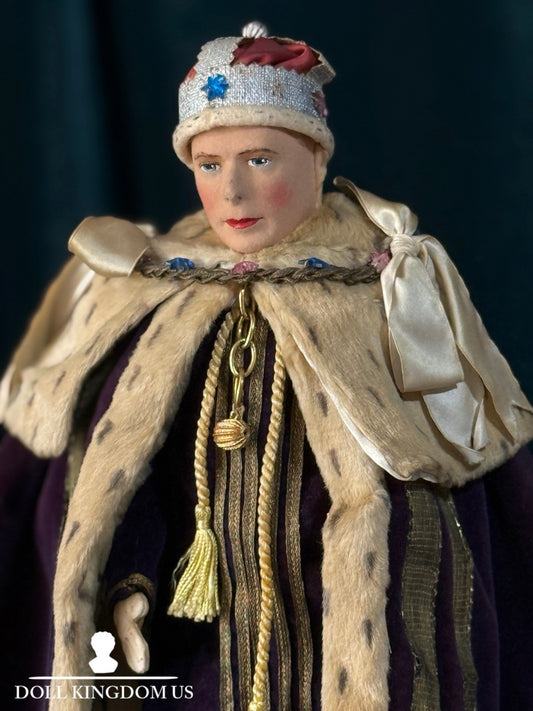 RARE Antique 1937 English Portrait Cloth 15” Doll King George VI by Farnell