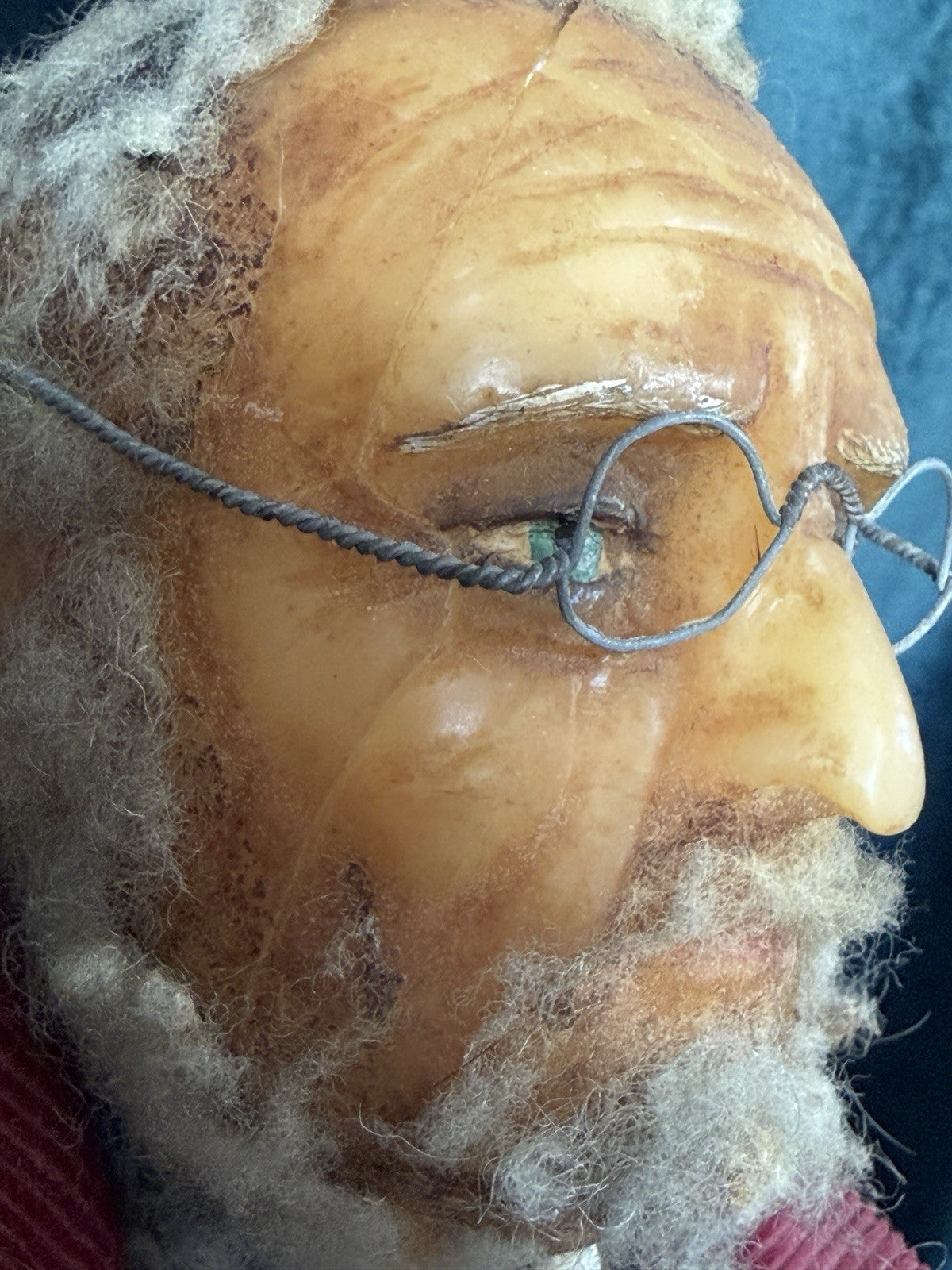 Unidentified Antique Old Men In The Wooden Chair Wax Doll