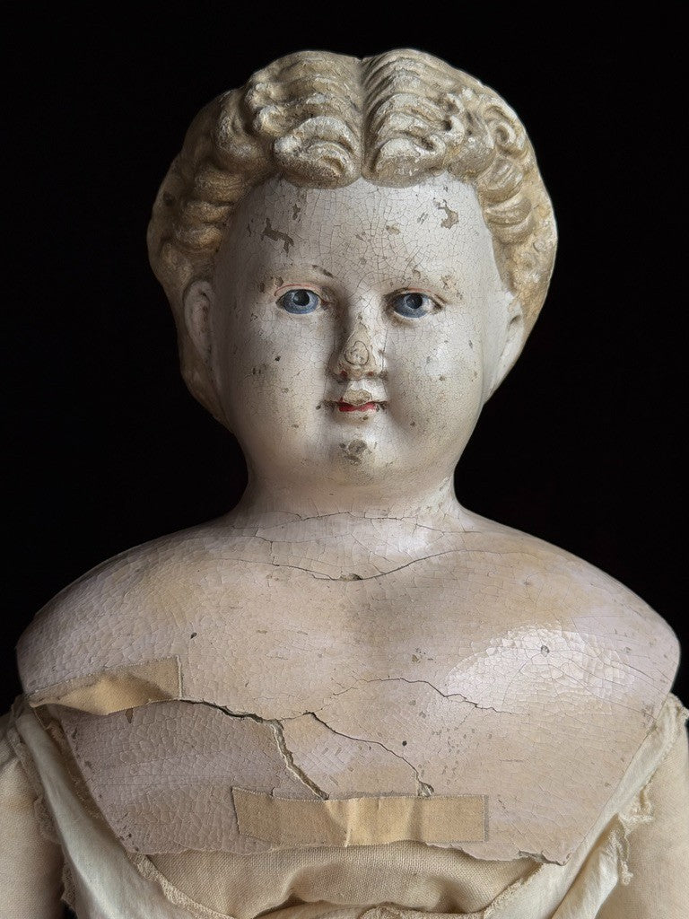 Rare Large Antique American 30” Greiner Papier Mache Head No. 11 Doll with Label
