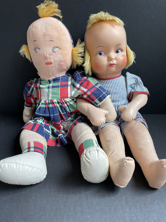 2 GUND MFG. Toy Plush Cloth Dolls Fannie Freckles and Nancy Lou (?)