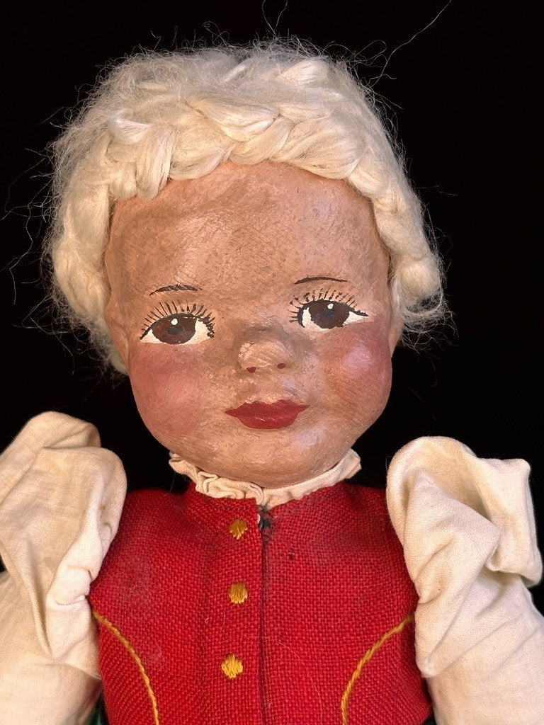 Unidentified Antique European 14” Kathe Kruse Style Oil Painted Cloth Doll