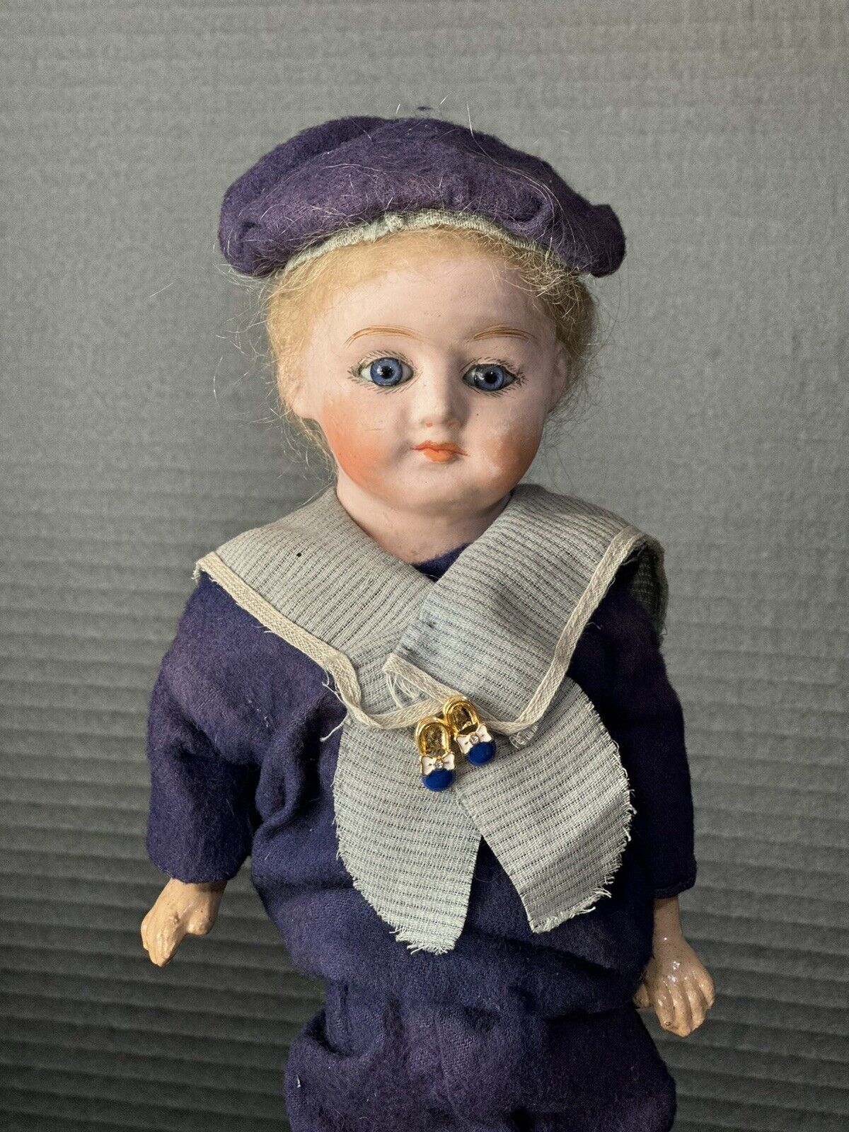 Antique German Papier Mache 13” Doll with Glass Eyes