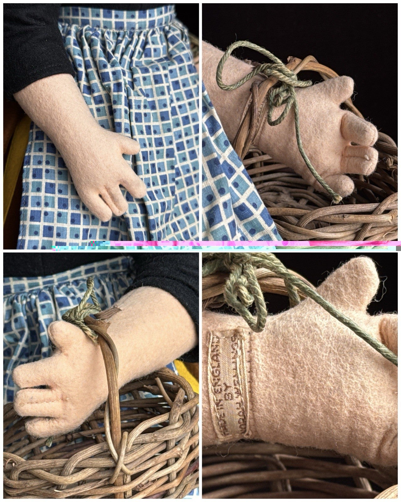 2 Large Vintage English Norah Wellings 25" Felt Cloth Elderly Couple Dolls