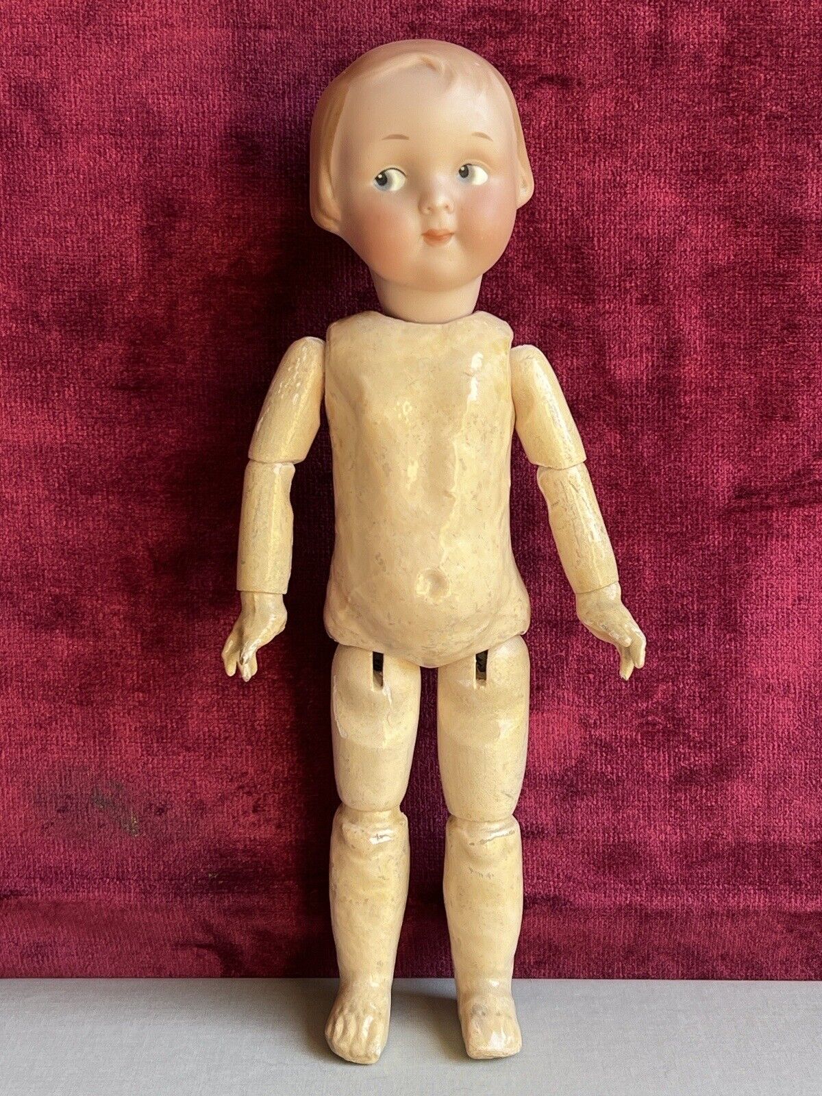 Antique German 11” Armand Marseille 210 Googly Eye Jointed Body Bisque Head Doll
