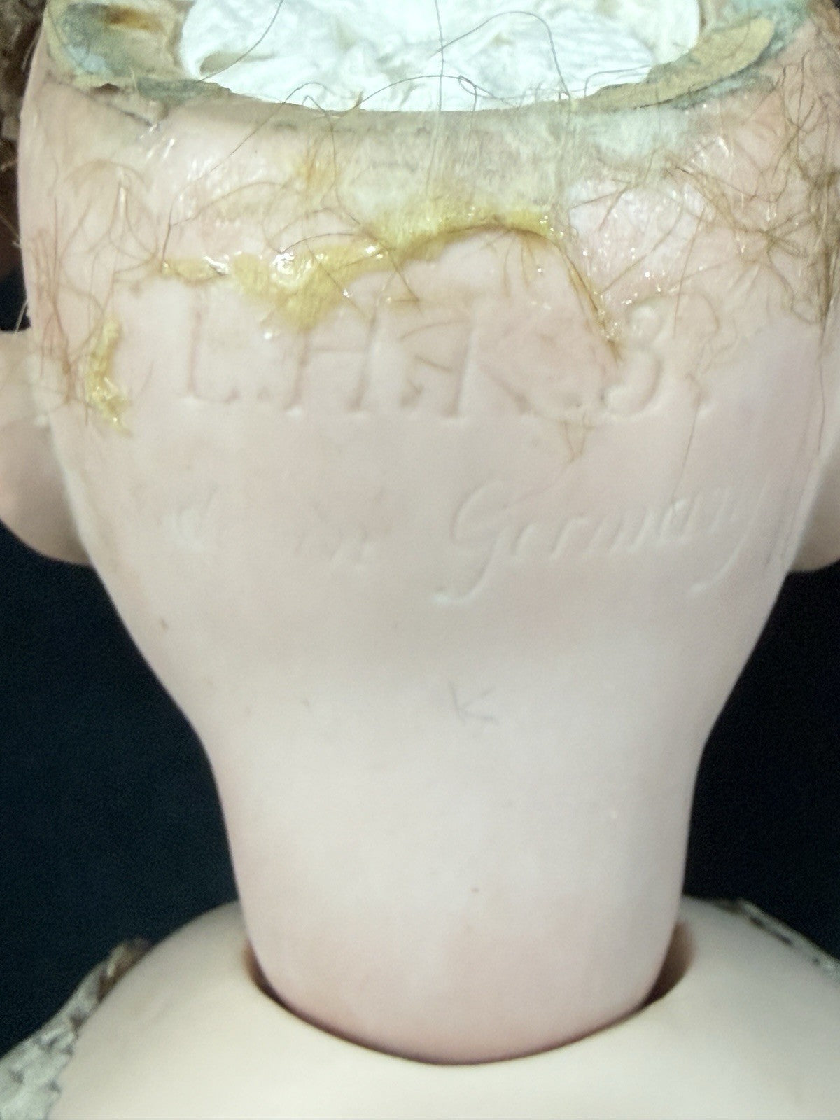 Antique German LHB Louis Herman Bonvoisin 20” Doll Bisque Head Leather Kid Body