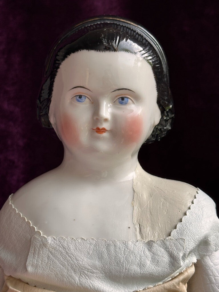 Rare Antique German 20.5” Alice Hairdo Headband and Snood China Head Doll