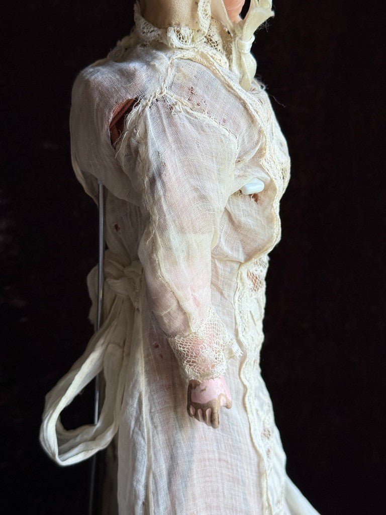 Rare Antique German 17” Mechanical Wax Doll Toy