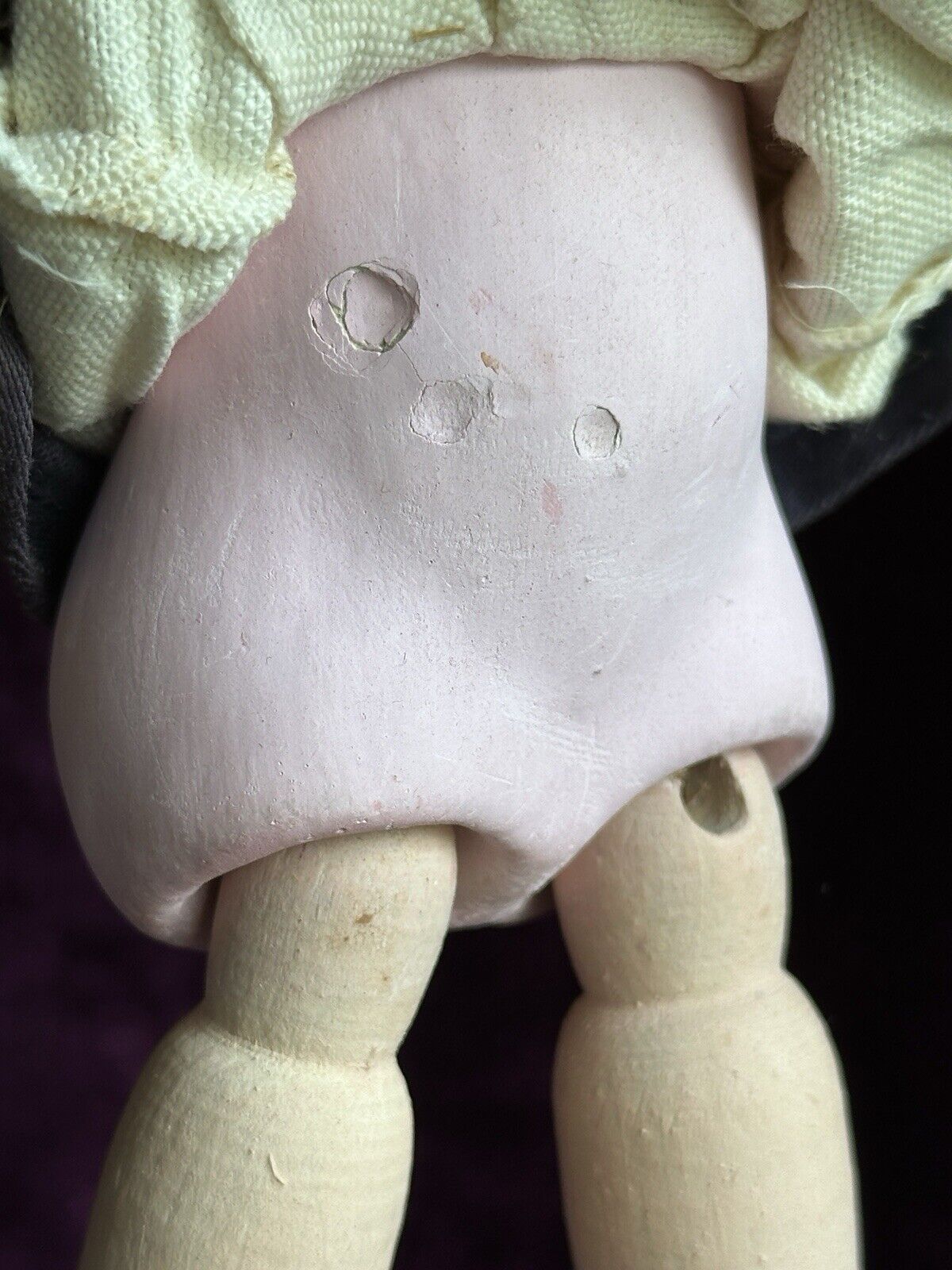 Rare Antique Russian 11” Dunaev Factory Bisque/Wood (?) Jointed Girl Doll