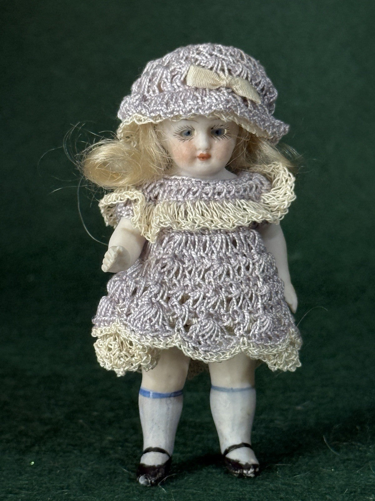 Antique German 3 1/2” All Bisque Mignonette Dollhouse Doll