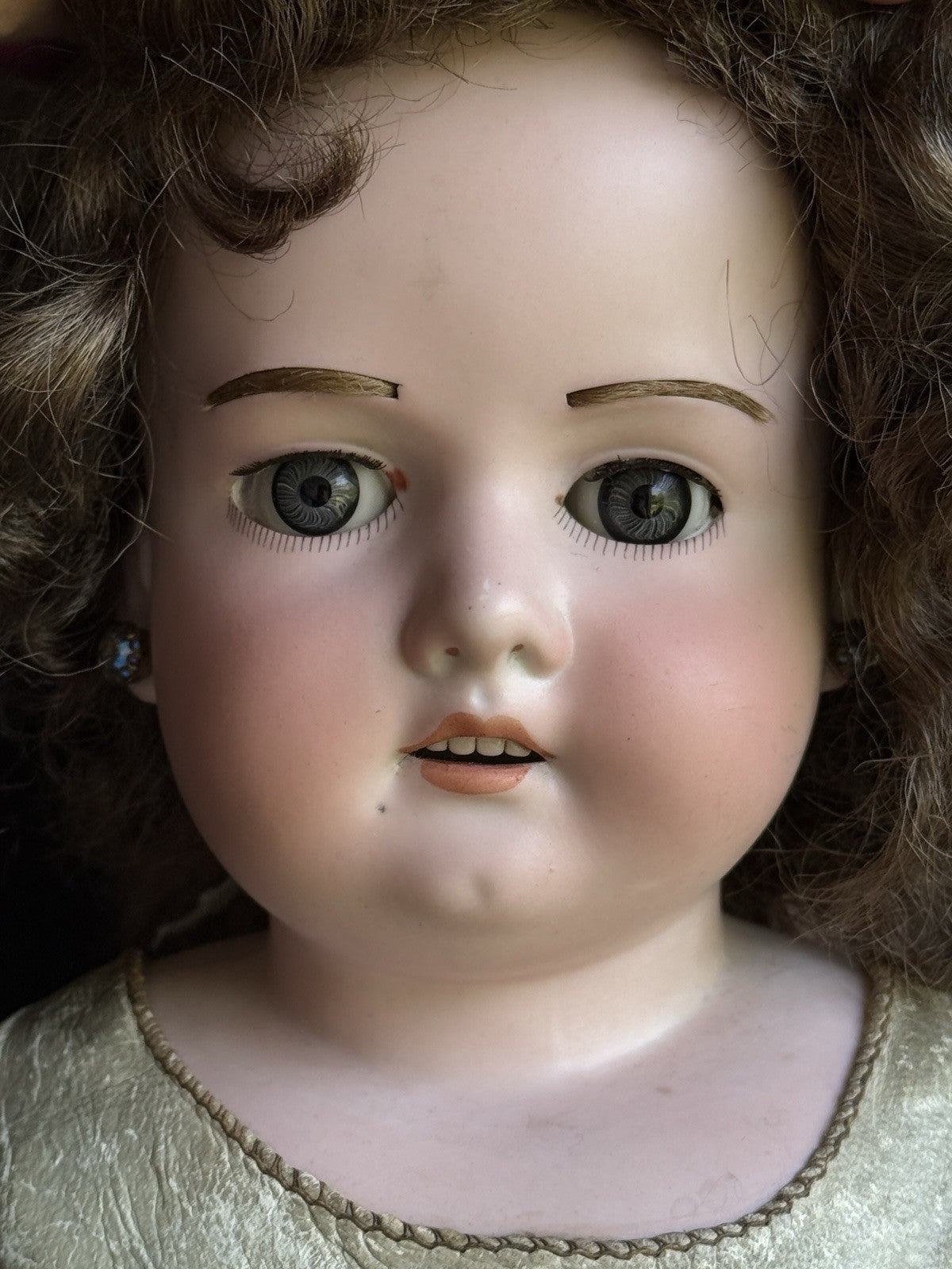 Antique German 23” Armand Marseille 370 Bisque Shoulder Head Leather Body Doll