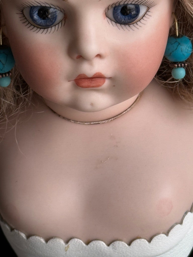 Vintage Porcelain 1967 Leather 15” Reproduction of Antique French Bru Jne Doll