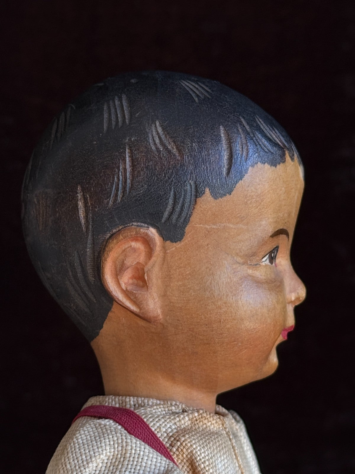 Rare Large Vintage 11” Swiss Huggler Wood Carved Jointed Boy Doll