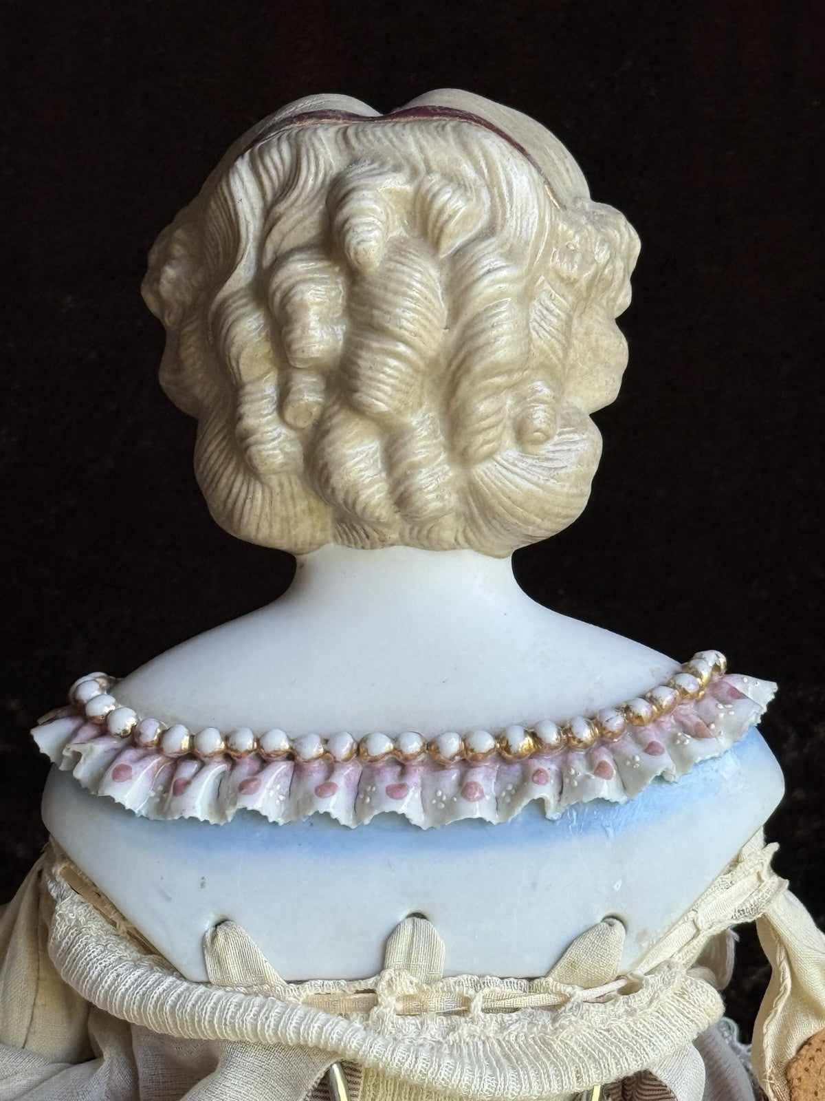 Antique German 19” Kling Bisque Head Parian China Dresden Doll Glass Eyes