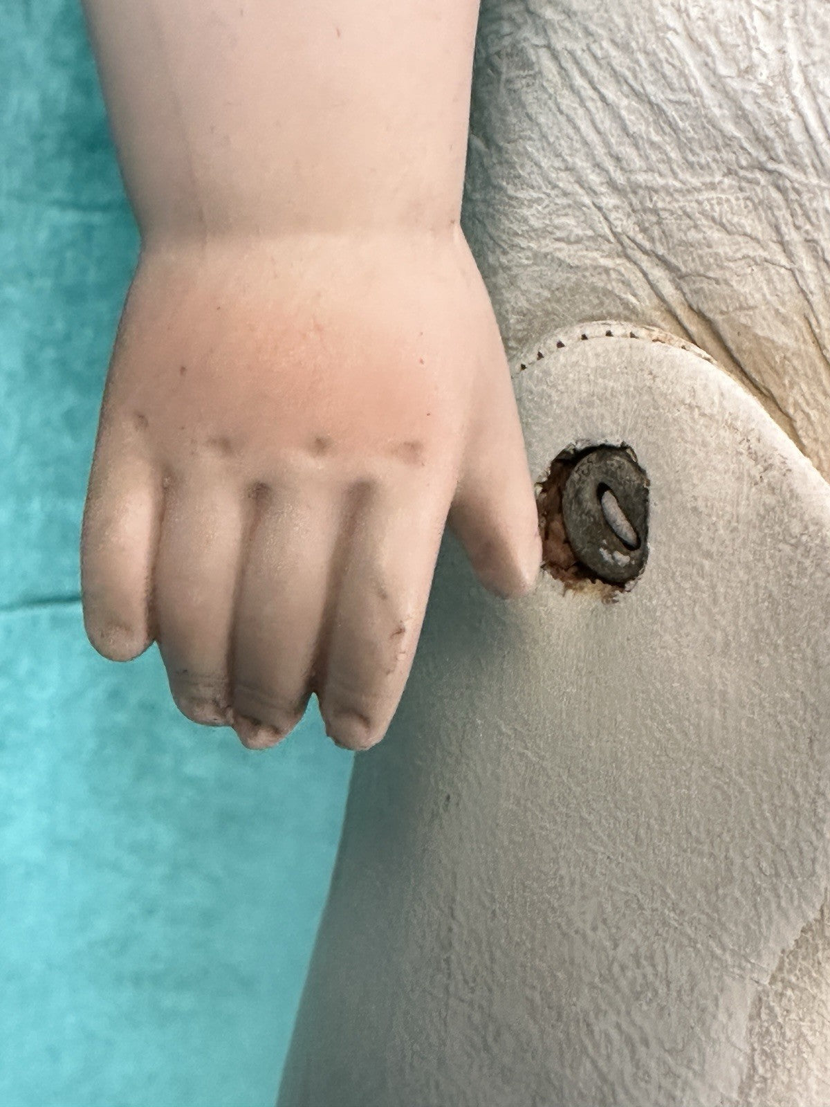 Antique JDK Kestner Mold Dep 154.13 25” Doll Bisque Head Leather Body Sticker