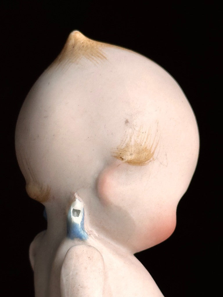 Rare Antique Rose O’Neill All-Bisque 5.125” Kewpie Doll  Blue Wings Jointed Legs