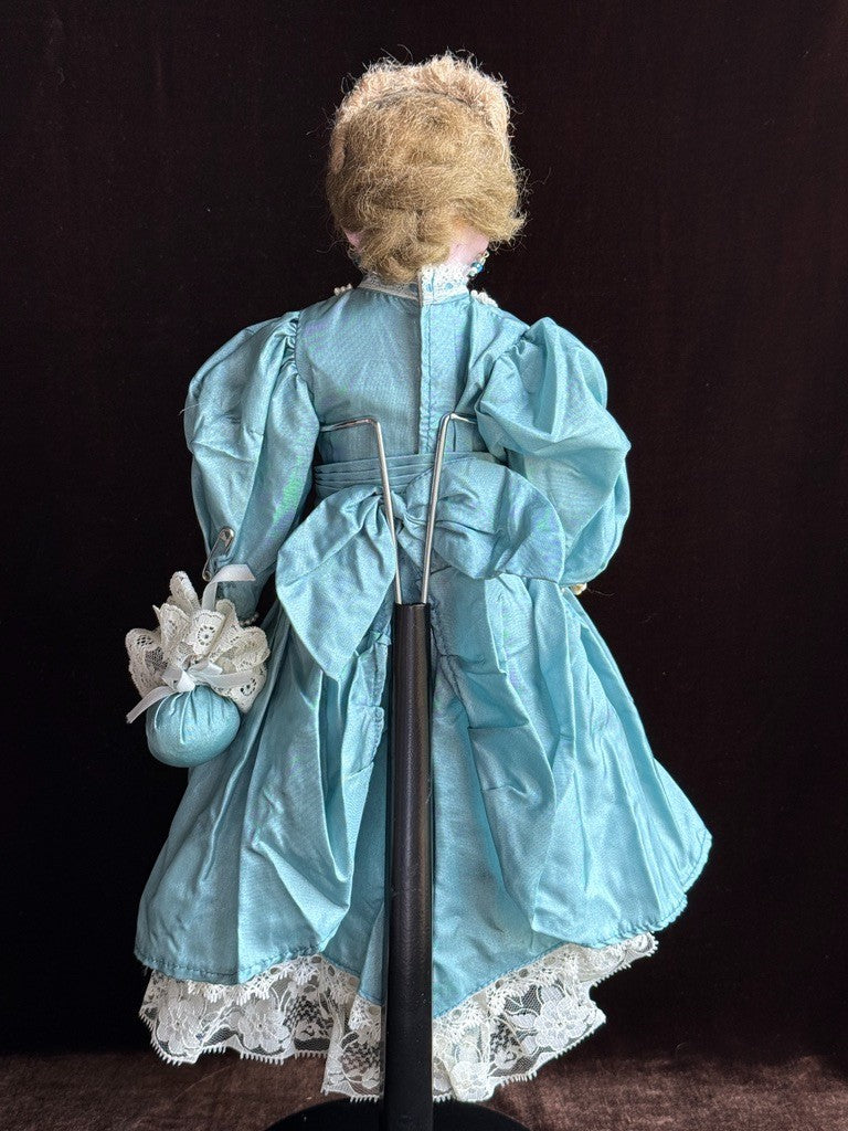 Antique German 16” Wax over Papier Mache Shoulder Head Cloth Body Fashion Doll